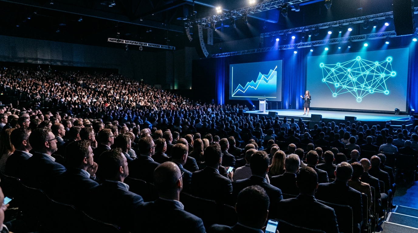 Packed convention keynote auditorium