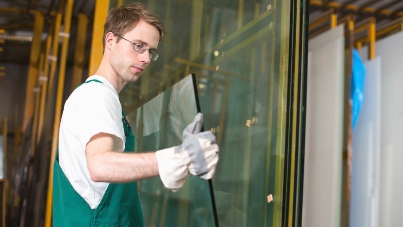 worker glaziers workshop warehouse storage handling glass | GlassBuild America 2021